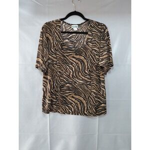 Vtg Western Connection Animal Print Top 1X Slinky Stretchy Brown Black